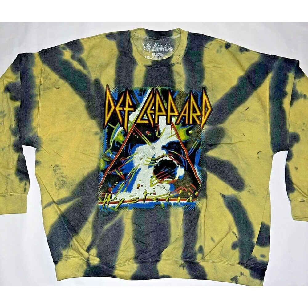DEF LEPPARD Hysteria Yellow/Black Oversized Tie-Dyed Sweatshirt ~ UO ~ Sz S/M